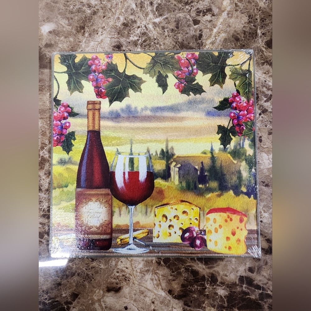 Vibrant Wine and Cheese Glass Cutting Board
